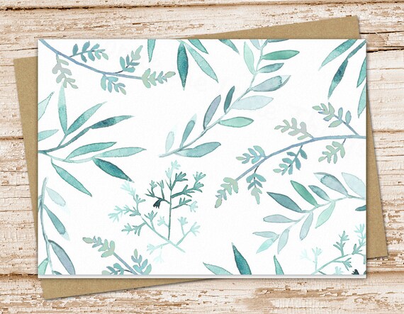 greenery leaves card set . watercolor ferns notecards . greens, nature, plants . blank note cards . folded stationery . stationary set Il_570xn