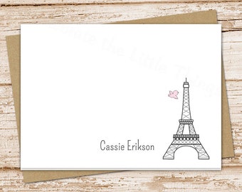personalized note cards . eiffel tower notecards . paris . folded personalized stationery stationary . thank you cards . set of 10