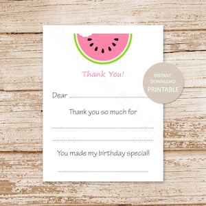 DRUCKBAR . Wassermelone Dankeskarten. Geburtstag füllen Sie die Lücke aus danke. SOFORTIGER DOWNLOAD