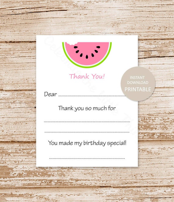 PRINTABLE . watermelon thank you cards . birthday fill in the blank thank you . INSTANT DOWNLOAD Il_570xn
