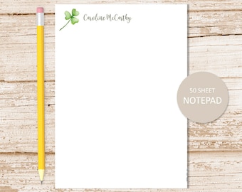 personalized notepad . WATERCOLOR CLOVER . shamrock note pad . irish . personalized stationery . stationary