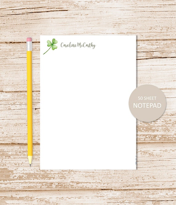 personalized notepad . WATERCOLOR CLOVER . shamrock note pad . irish . personalized stationery . stationary Il_570xn