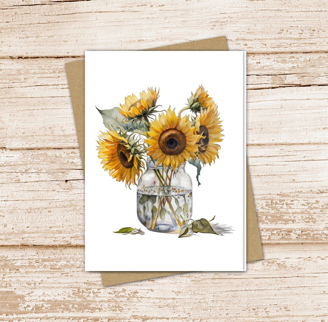 Farmhouse Sunflower Bouquet Card Set . Watercolor Flowers Note Cards