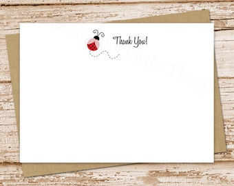 ladybug thank you cards . red ladybug note card . FLAT notecards . stationery . set of 12