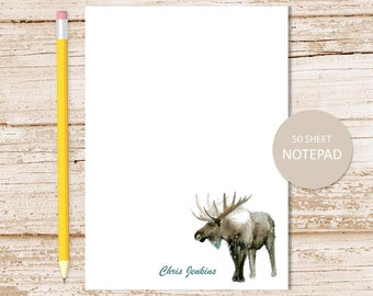 Personalized Moose Notepad: Watercolor Wildlife Stationery Gift