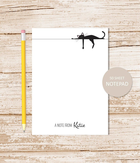personalized notepad . SLEEPING BLACK CAT . notepad . cat note pad . personalized stationary . stationery gift . siamese cat Il_570xn
