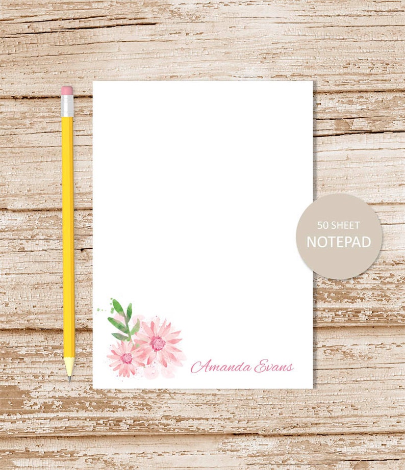 personalized notepad . PINK DAISY notepad . watercolor daisies . daisy note pad . personalized stationery . botanical stationary image 1