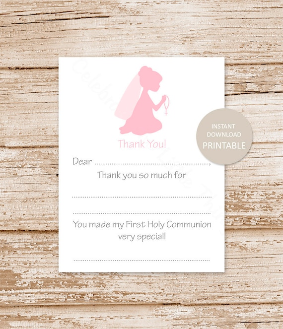 PRINTABLE communion thank you cards for girls . first holy communon fill in the blank . Instant Download YOU PRINT Il_570xn