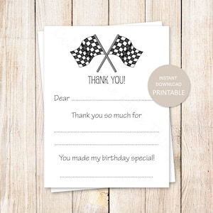 DRUCKBARE Rennfahnen Dankeskarten. kinder geburtstag blanko zum ausfüllen. Ziellinie, Rennauto, Motocross. Sofortiger Download DU DRUCKST