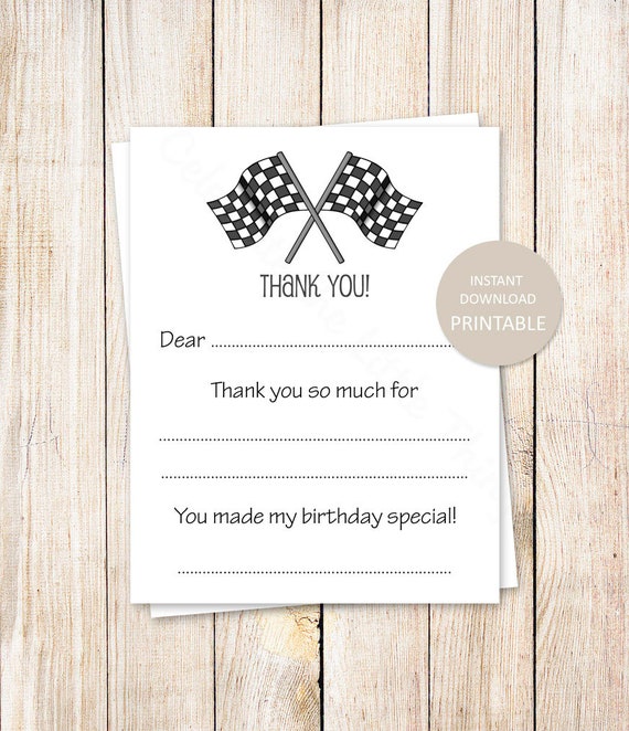 PRINTABLE racing flags thank you cards . kids birthday fill in blank . finish line, race car, motocross . Instant Download YOU PRINT Il_570xn