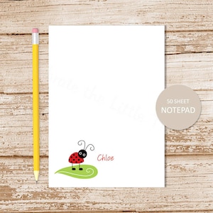 personalized notepad . RED LADYBUG LEAF notepad, note pad . personalized stationery stationary . insect nature whimsical cute