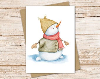 Watercolor Snowman Note Card Set: Winter Stationery