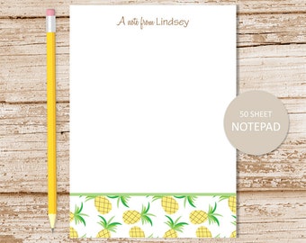 personalized notepad . PINEAPPLE BORDER . note pad . tropical fruit notepad . personalized stationery . pineapples stationary