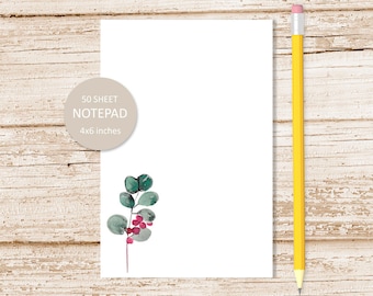 holly notepad . watercolor holly note pad . Christmas, December, holly sprig stationery stationary | 4x6 inches