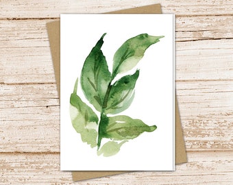 green leaf card set .  watercolor greenery note cards . leaves , nature. blank cards . notecards . folded stationery . stationary set