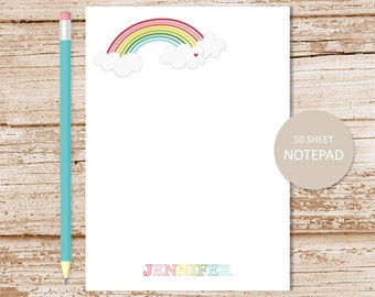 personalized notepad . RAINBOW notepad . rainbow & clouds note pad . girls stationery . personalized stationary