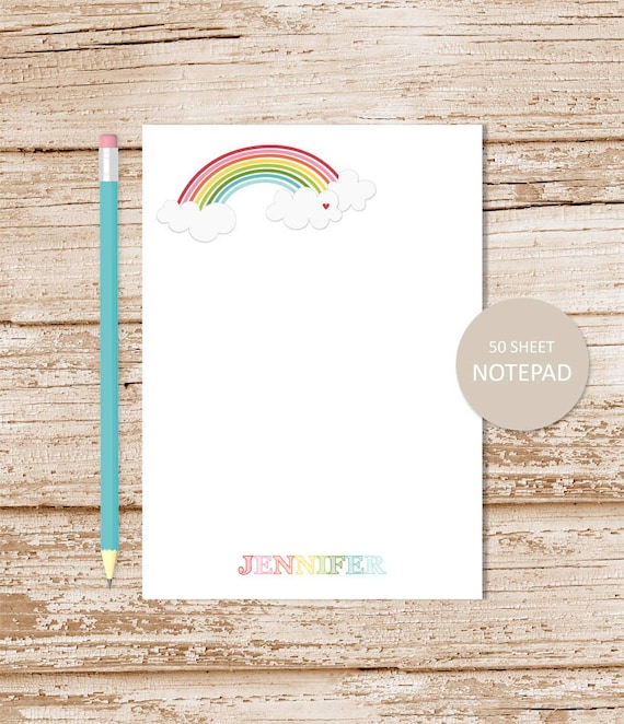 personalized notepad . RAINBOW notepad . rainbow & clouds note pad . girls stationery . personalized stationary Il_570xn