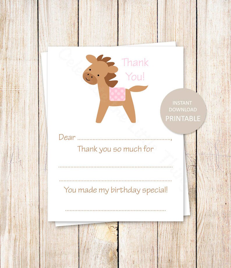 PRINTABLE Horse Thank You Cards . Girls Birthday Fill in the - Etsy