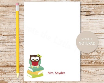 personalized notepad . OWL TEACHER . teacher note pad . teacher owl . personalized stationery . school stationary . teacher gift