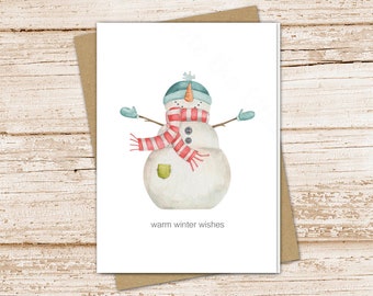 snowman card set .  watercolor snowman note cards . warm winter wishes . blank note cards . folded stationery . stationary set