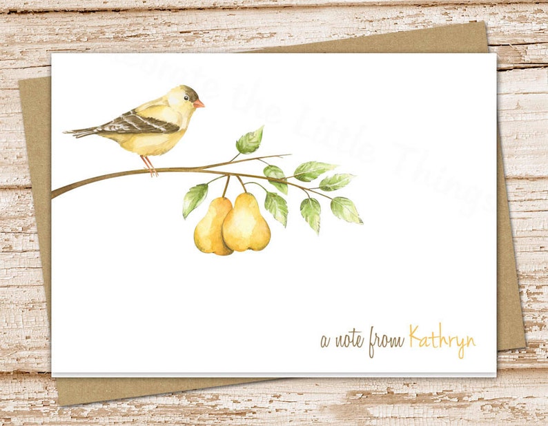 pear tree personalized stationery set . autumn notepad note card set . notecards note pad . watercolor nature, birds stationary gift set image 2