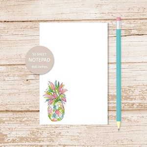 May include: A white notepad with a colorful pineapple illustration. The notepad is 4x6 inches and has 50 sheets.