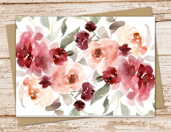 Sweet Watercolor Blossoms Cards w Envelopes Floral Blank