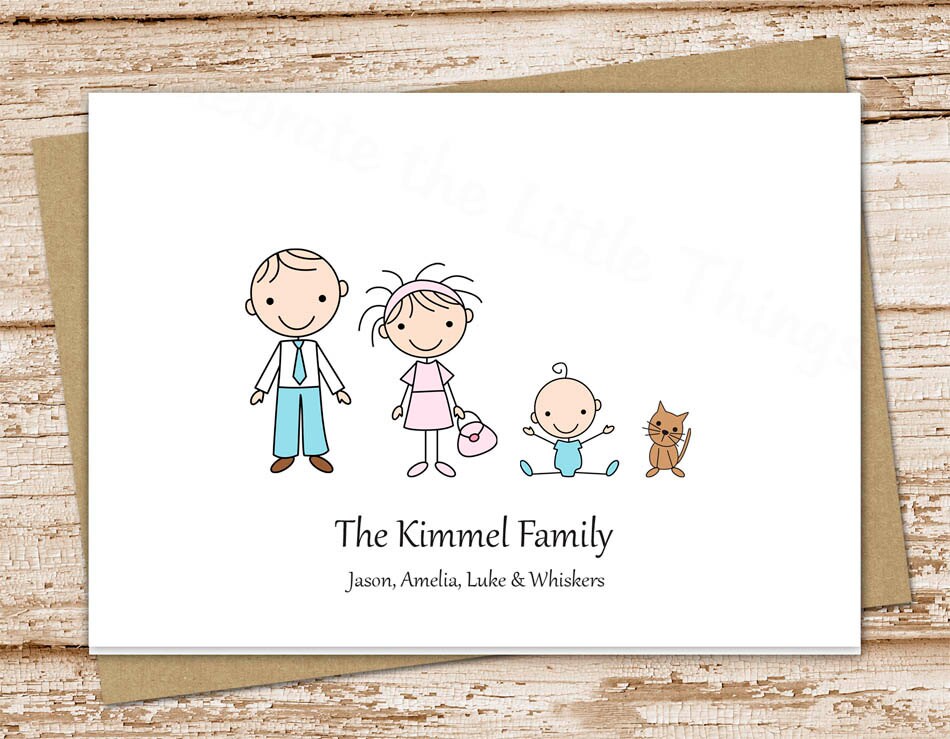 Stick family note cards notecards . CUSTOM FAMILY . folded Etsy
