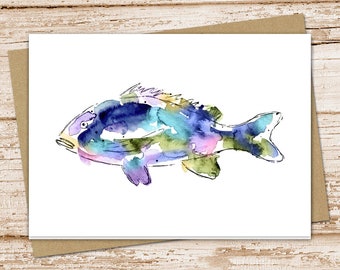watercolor fish card set .  colorful fish note cards . fishing. blank note cards . folded stationery . stationary set