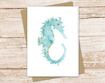 seahorse card set .  seahorse note cards . watercolor, tropical summer . blank cards . folded stationery stationary set . color options