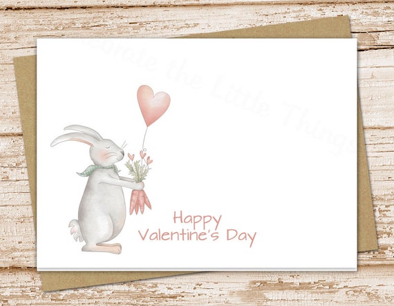 valentine's day cards . folded greeting cards . watercolor bunny . heart balloon . stationery . set of 6 Il_570xn