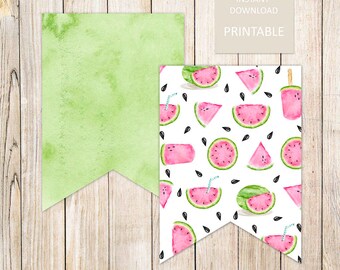 Printable Watermelon Banner Flags: Summer Party Garland (Instant Download)