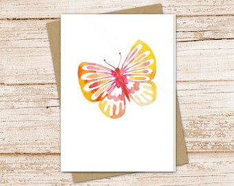 butterfly card set .  watercolor note cards . pink yellow insect nature . blank cards notecards . thank you . folded stationery stationary