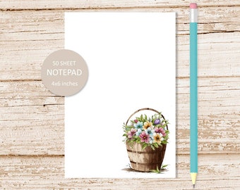 farmhouse bucket notepad . watercolor spring flowers note pad . floral note pad . stationery . stationary . botanical, garden | 4x6 inches