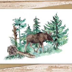 Watercolor Elk Card Set: Forest Stationery, Nature Note Cards