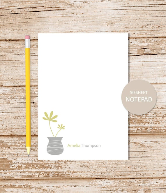 personalized notepad . potted plants note pad . floral vase notepad . personalized stationery . succulent stationary Il_570xn