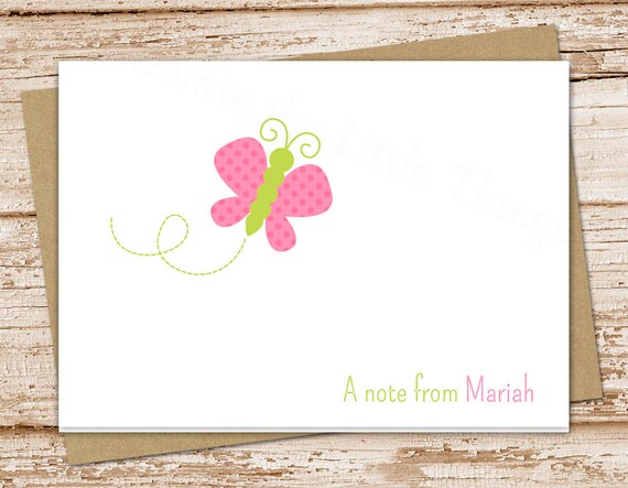 personalized butterfly notecards . pink butterfly note cards . girls folded cards . personalized stationery stationary . set of 10 Il_570xn