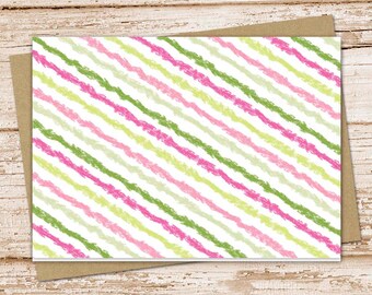 watermelon stripes card set . watercolor stripes note cards notecards . pink green . blank cards . folded stationery . stationary set