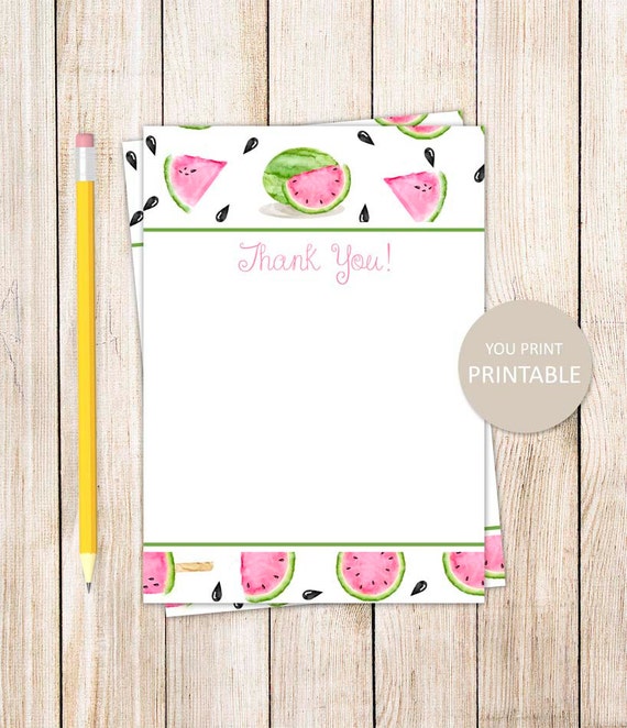 PRINTABLE watermelon thank you cards . summer fruit . birthday thank you notes . Instant Download YOU PRINT Il_570xn