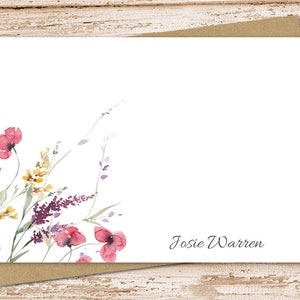 personalized note card set, watercolor wildflowers . wild flowers, botanical stationery . notecards, FLAT stationary . set of 12