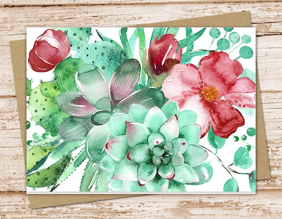 succulent card set . watercolor . marsala flowers . blank cards . greeting cards . floral folded stationary, stationery . thank you notes Il_570xn
