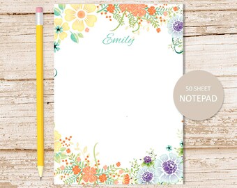 personalized notepad . FLORAL BORDER . note pad . flowers notepad . womens personalized stationery . botanical stationary