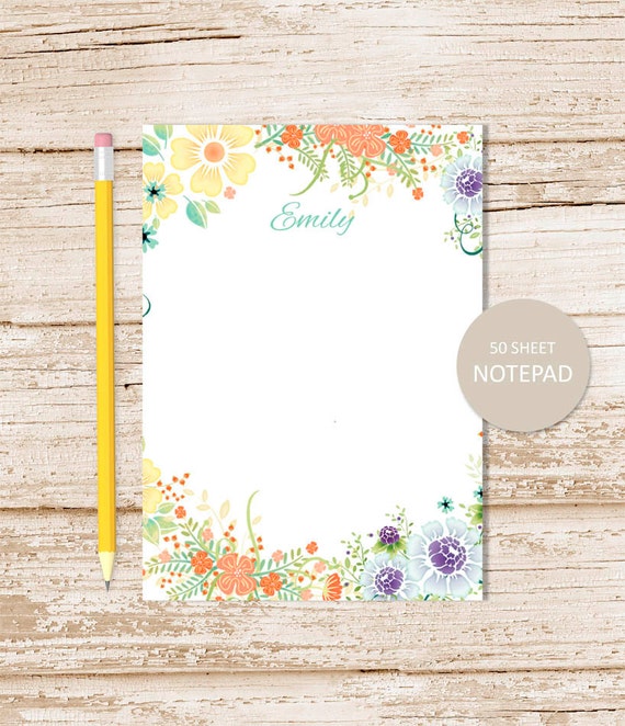 personalized notepad . FLORAL BORDER . note pad . flowers notepad . womens personalized stationery . botanical stationary Il_570xn