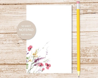 watercolor wildflower notepad note pad .  country flowers stationary . botanical, garden, | 4x6 inches