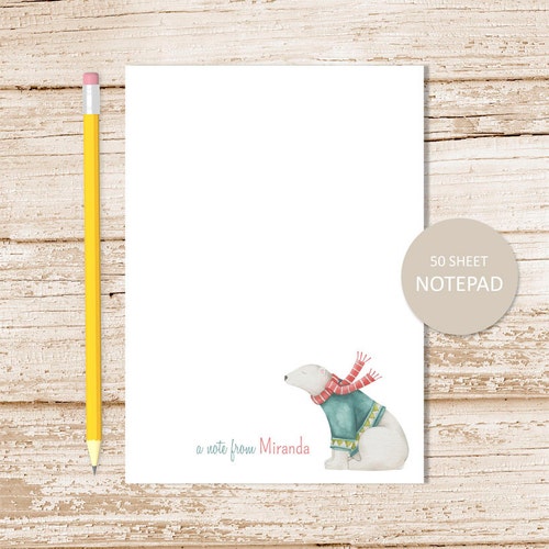 Bloc-notes personnalisé ours polaire : papeterie aquarelle