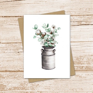 eucalyptus cotton card set .  watercolor note cards . milk jug farmhouse blank note cards, notecards . folded stationery stationary set