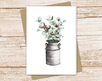 eucalyptus cotton card set .  watercolor note cards . milk jug farmhouse blank note cards, notecards . folded stationery stationary set