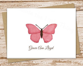 butterfly personalized stationery, stationary . pink butterfly note cards, notecards . folded blank cards . set of 10