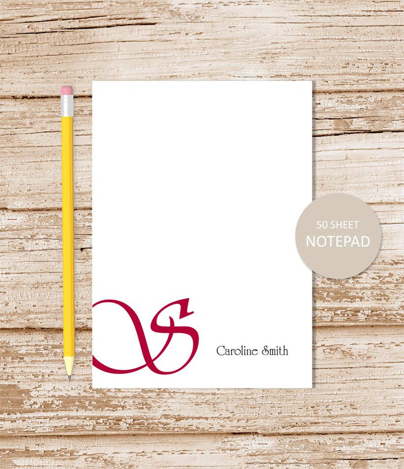 Initial Personalized Notepad . Cursive Initial Notepad . Etsy