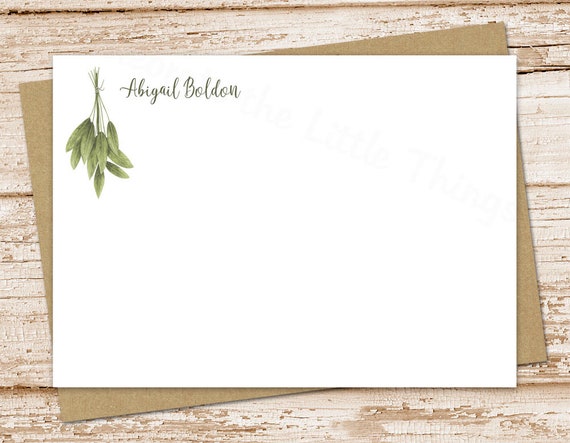 personalized note card set, stationery . watercolor herb sprig notecards . herbs, sage . FLAT stationary . set of 12 Il_570xn